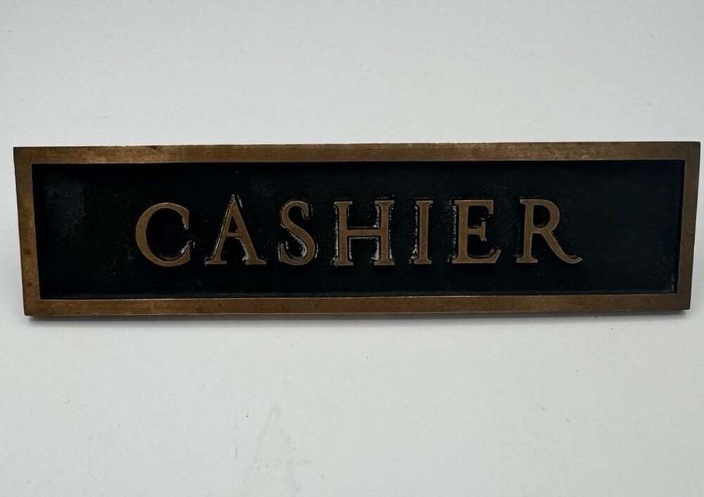 Antique 1900s Bronze Bank Cashier Sign !